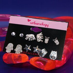 Urbanology 6 Pair of Silver Tone Hypo-Allergenic Stud Earrings New